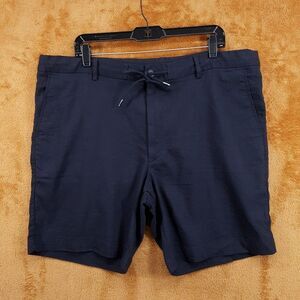 HUGO BOSS Shorts Mens Size 40 Navy Blue Linen Blend Drawstring KANE $178